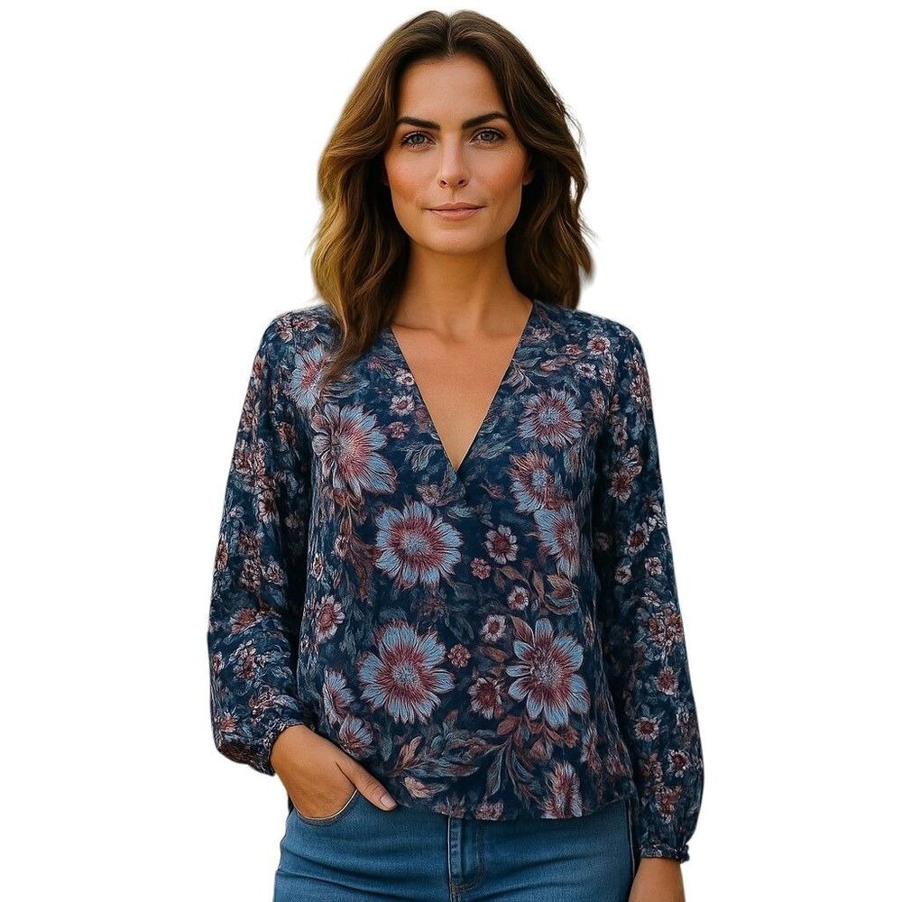 BOG Band of the Free Josie Womens Top Size Medium Floral Mixed Print Boho NWT